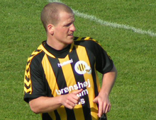 Nærbillede af Mads Westh, Brønshøj Boldklub, i kampen mod Fremad Amager 26. april 2008 (foto: T.  Brygger)