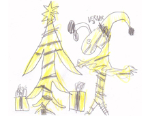 Hvepsen Verne fejrer sort-gul jul, tegnet af Bjarke på 7 år.